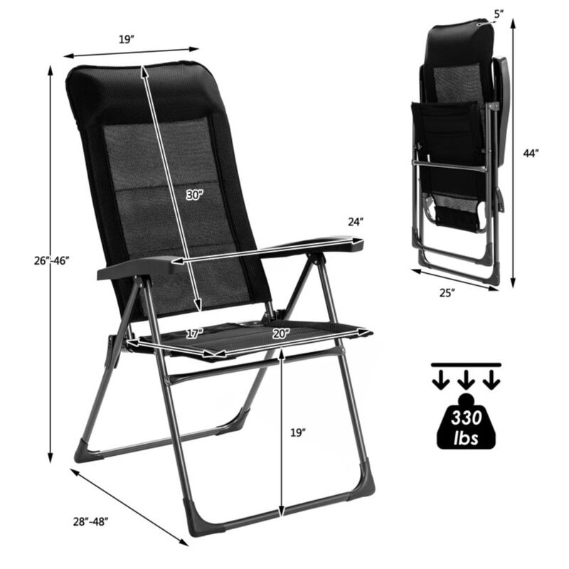 Hivvago 2 Pcs Portable Patio Folding Dining Chairs with Headrest Adjust for Camping -Black