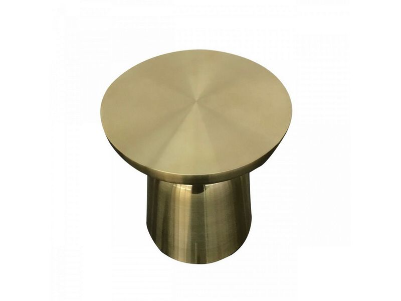 17 Inch Mushroom Shaped Metal End Table, Pedestal Base, Brass-Benzara