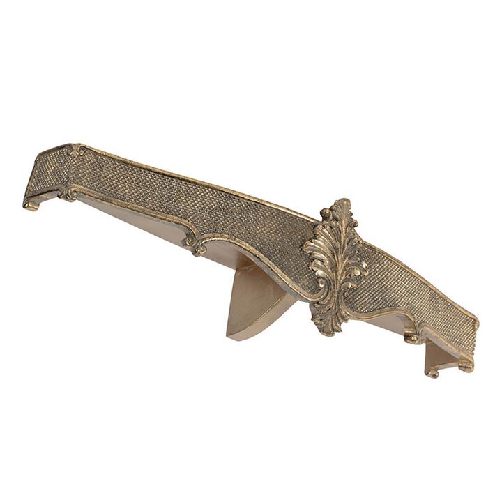 Riry 23 Inch Wall Plaque Shelf, Dotted Texture, Metal, Gold Resin Finish - Benzara