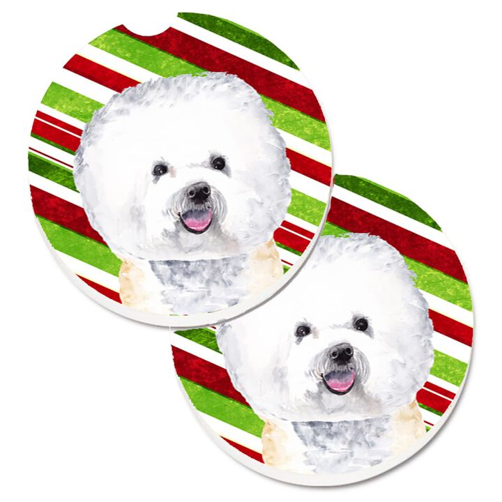 Caroline's Treasures Bichon Frise Candy Cane Holiday Christmas Set of 2 Cup Holder Car Coasters SC9322CARC, 2.56, Multicolor