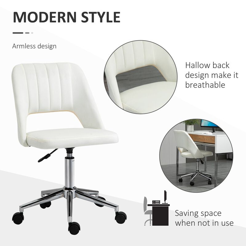 Cream White Office Chair: Mid-Back Velvet Swivel Scallop Shape for Home