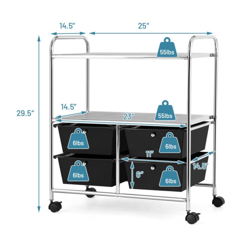 Hivvago 4 Drawers Shelves Rolling Storage Cart Rack