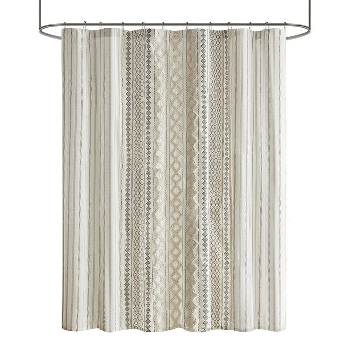 Gracie Mills Modesto Chenille Striped Cotton Printed Shower Curtain