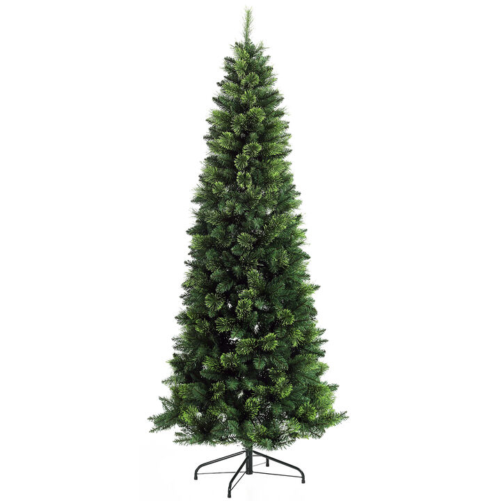 HOMCOM 7.5' Skinny Artificial Christmas Tree with Auto Open, Pine Needles