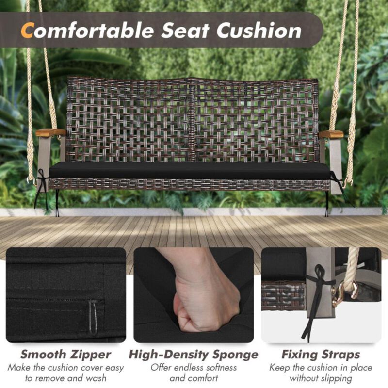 Hivvago 2-Person Rattan Hanging Porch Swing Chair