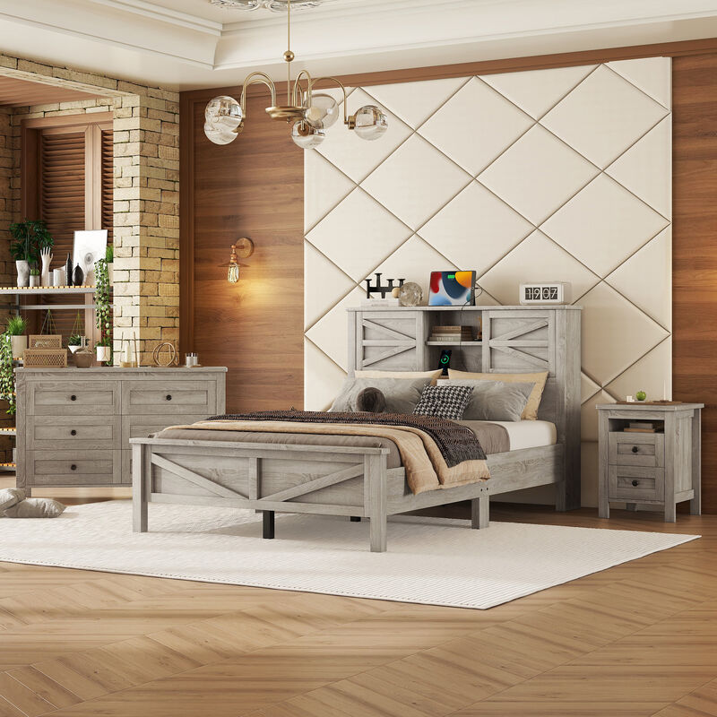 Merax Platform Bed Nightstand and Dresser Bedroom Sets