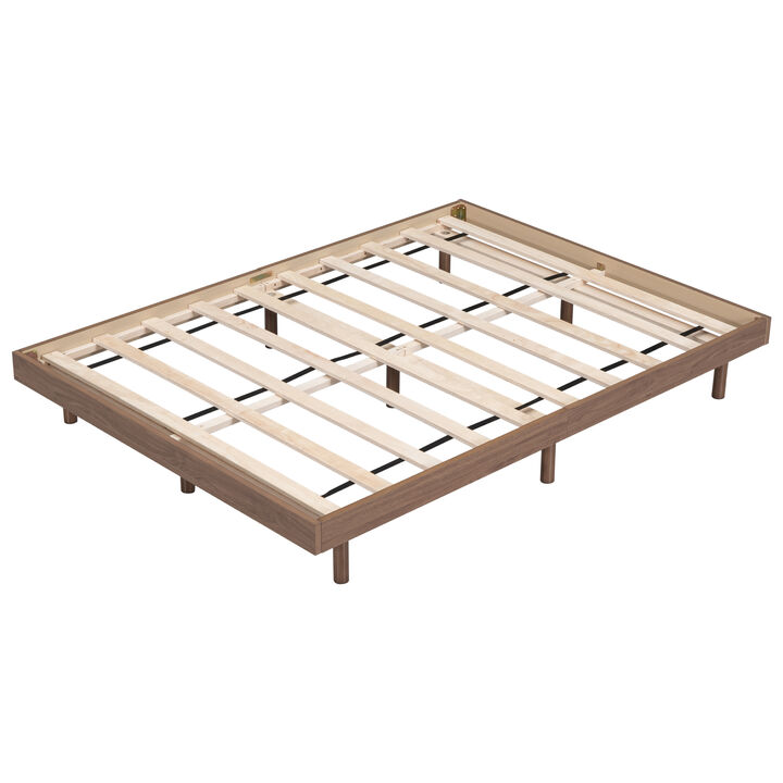 Modern Design Full Floating Platform Bed Frame For Walnut Color