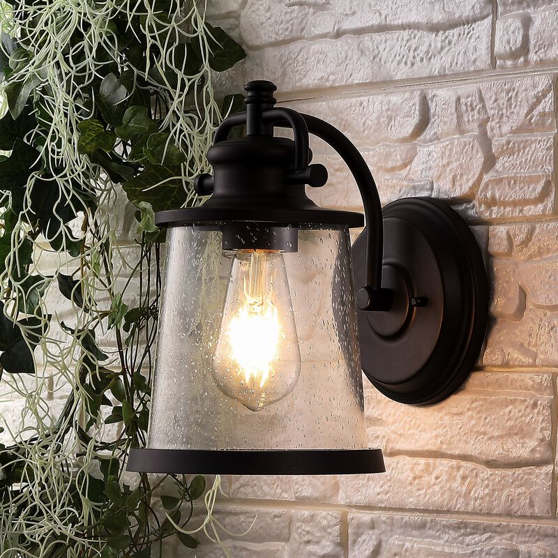 Marais Iron/Seeded Glass Vintage Rustic LED Outdoor Sconce