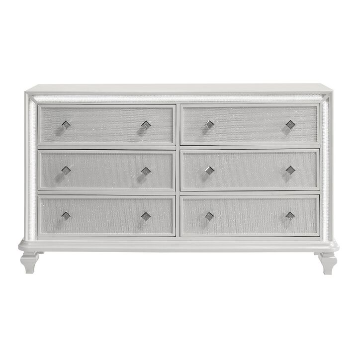 New Classic Furniture Stardust Wood 6-Drawer Dresser, White