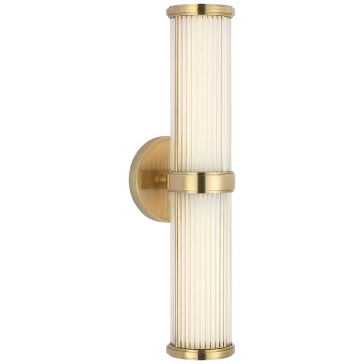 Ranier Double Bath Light in Natural Brass with Clear Glass Rods