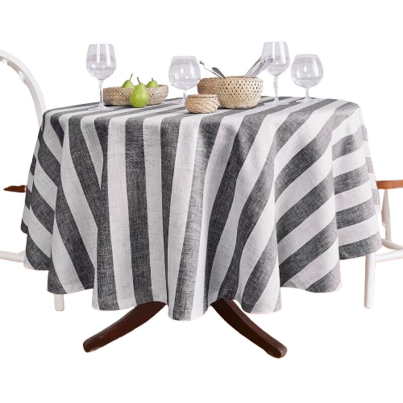 Solino Home 100% Pure Linen Round Tablecloth 70 Inch Diameter | Cabana Stripe
