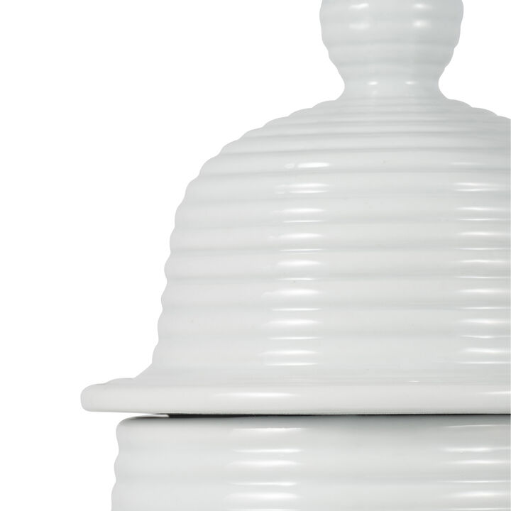 24" Wht Cer Ribbed Temple Jar
