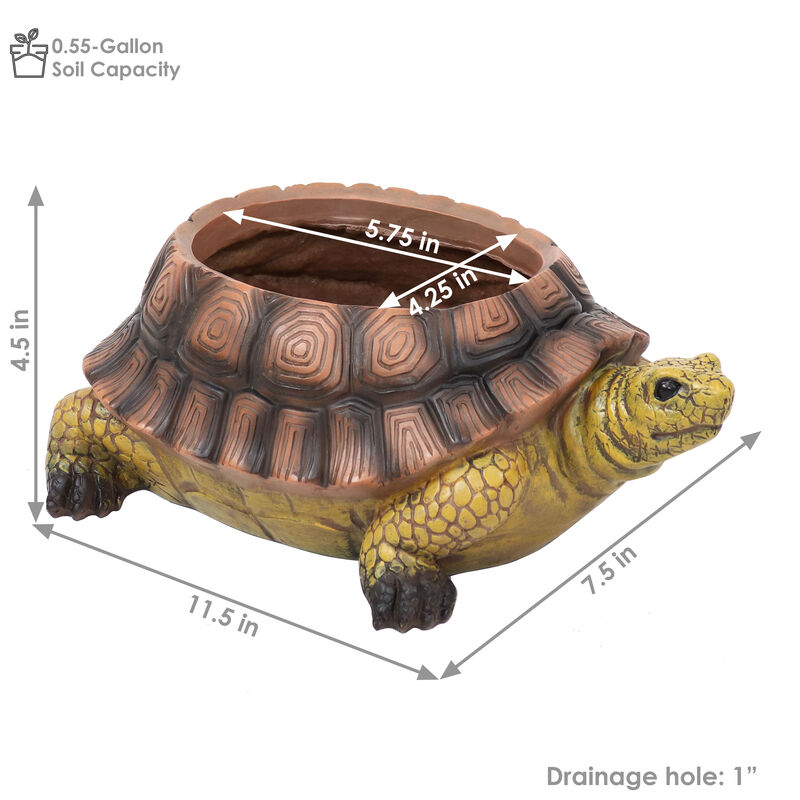 Sunnydaze Teddy the Tortoise 11 in Polyresin Outdoor Garden Planter