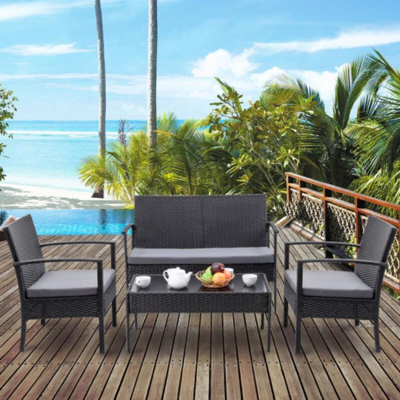 4 pcs Modern Outdoor Patio Rattan Wicker Furniture Set