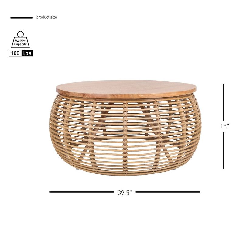 New Pacific Direct Iris Rattan Round Coffee Table