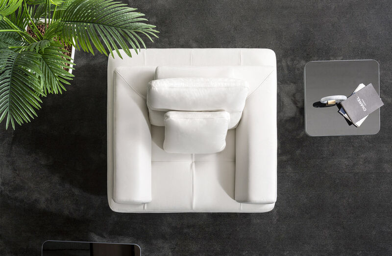 Pasargad Home Ravenna White Faux Suede Accent Chair with Sliding Backrest & Armrest