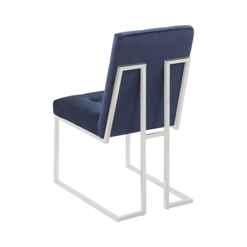 Dining Chair with Fabric Seat and Metal Legs, Set of 2, Blue-Benzara