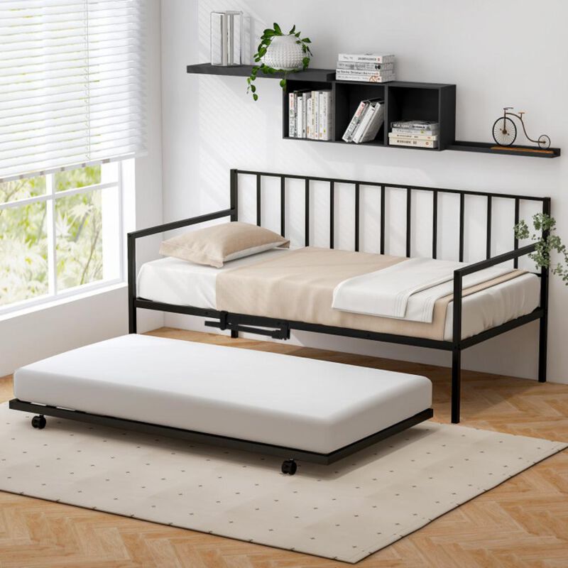 Hivvago Twin Daybed Set with Metal Slat Support and Roll-Out Trundle