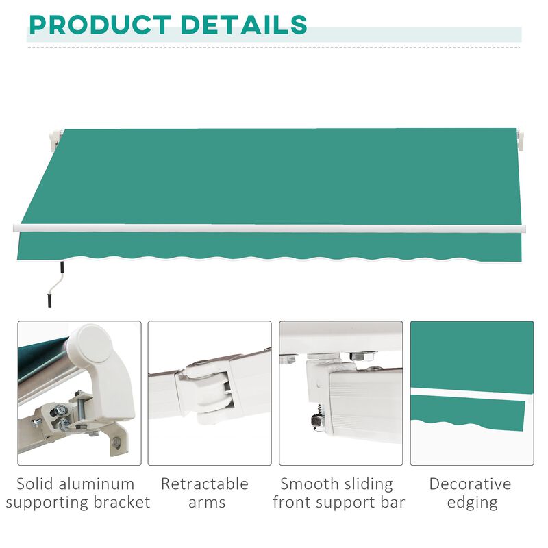 Green Patio Protector: 13'x8' Durable Manual Retractable Yard Awning