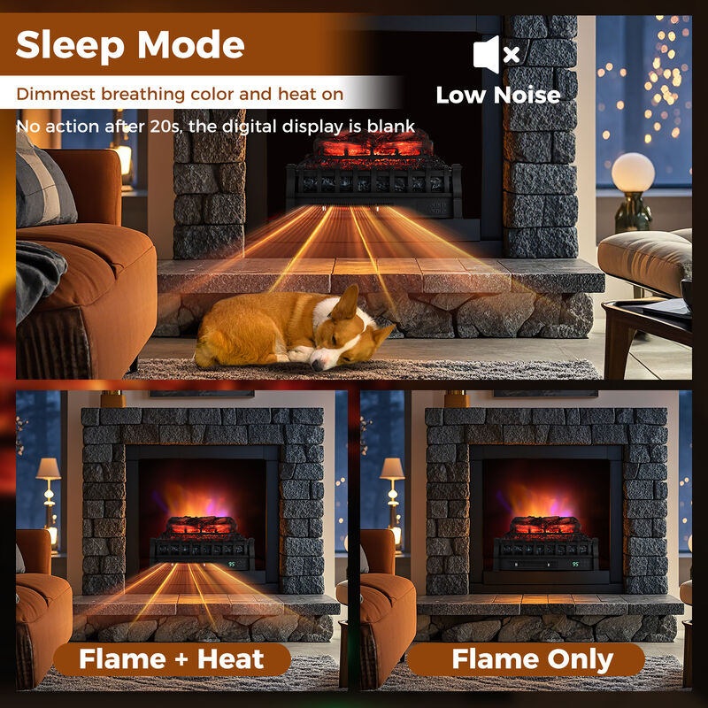 Infrared Quartz Electric Fireplace with Pinewood Log Heater and Adjustable Flame for Cozy Home Heating