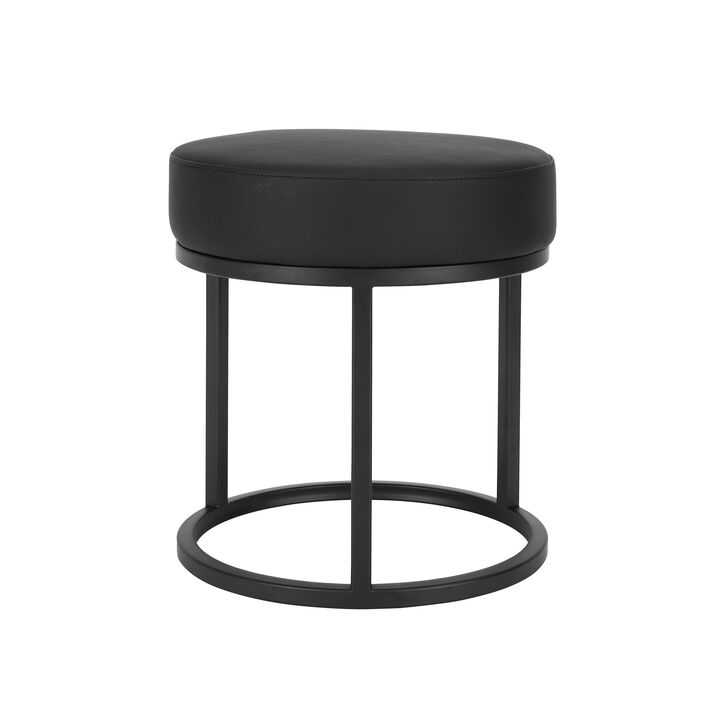 18 Inch Accent Stool Ottoman, Round Seat, Open Metal Frame, Black Finish - Benzara