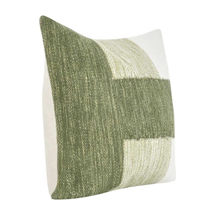 Skio Throw Pillow, Marble Yarn Texture, Square 22 Inch Green Viscose - Benzara