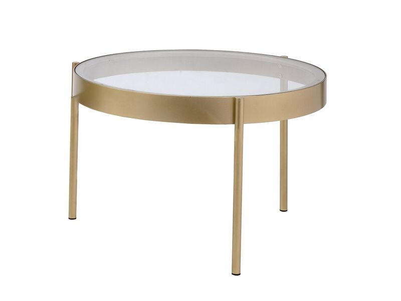 Contemporary Metal and Glass Round Nesting Table, Set of 2, Gold and Clear - Benzara