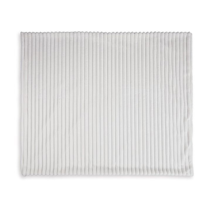 Visha Throw Blanket, Jacquard Faux Fur Stripes, Modern White Polyester - Benzara