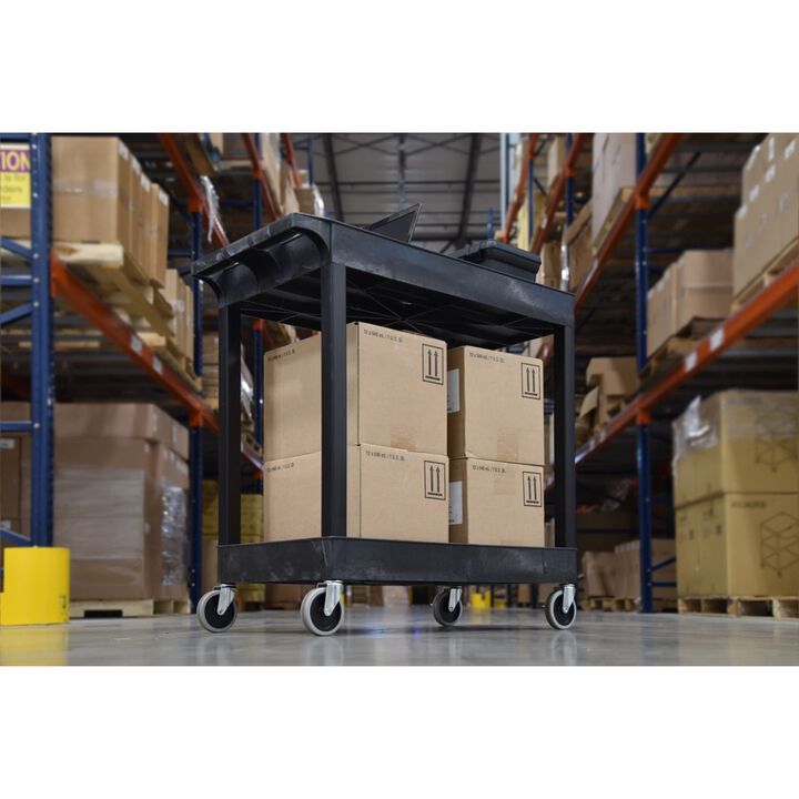 Luxor High Capacity 2 Tub Shelves Cart in Black