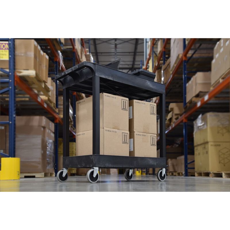 Luxor High Capacity 2 Tub Shelves Cart in Black