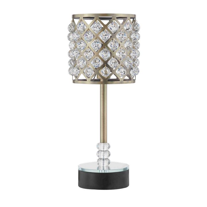 Dany 24 Inch Table Lamp with Crystal Drum Shade, Black Metal, Antique Brass-Benzara