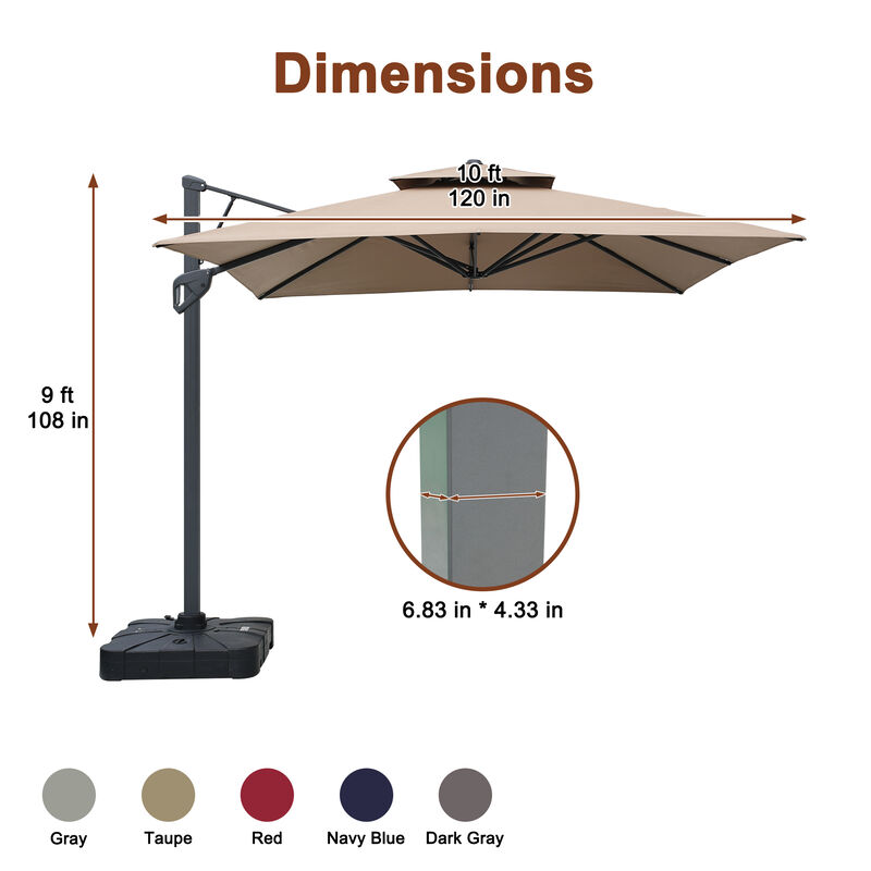 MONDAWE 10ft Square Offset Cantilever Outdoor Patio Umbrella with Included Base
