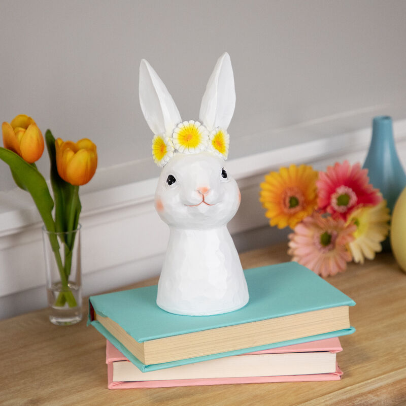 Easter Bunny Bust with Daisy Flower Crown - 9" - White and Yellow