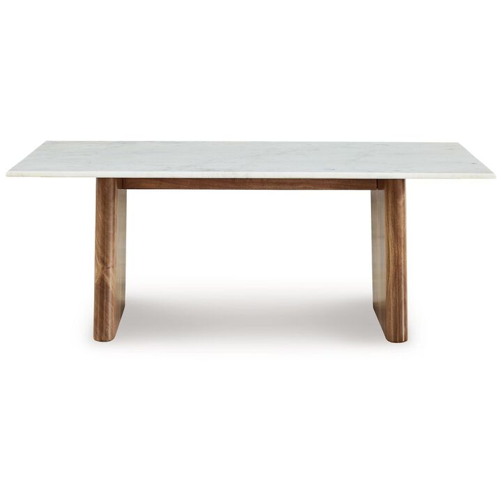 Wrenn Cocktail Coffee Table, Marble, Rectangular 48 Inch Brown Wood - Benzara