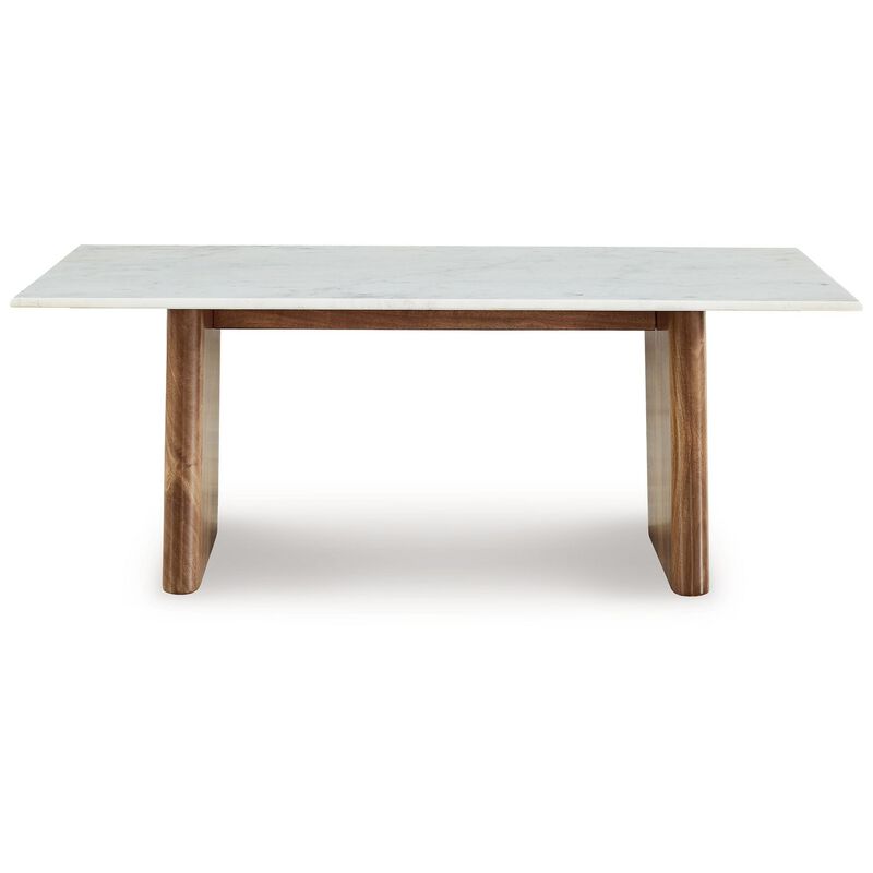 Wrenn Cocktail Coffee Table, Marble, Rectangular 48 Inch Brown Wood - Benzara