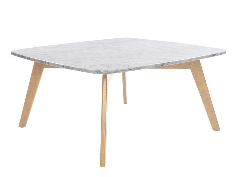Vezzana 31" Square Italian Carrara White Marble Coffee Table with Legs