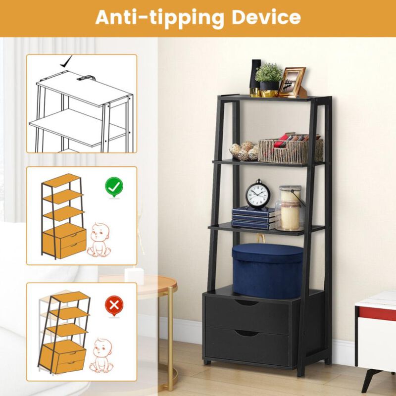 Hivvago 4-Tier Ladder Bookshelf Storage Display with Drawers