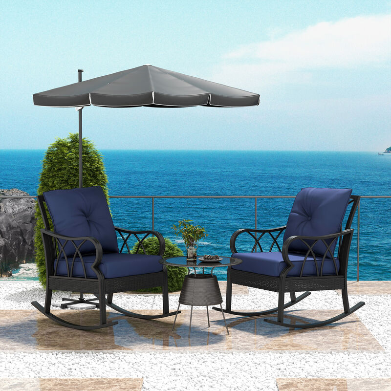 Outdoor 2 PCs Patio Rattan Rock Chairs w/Ergonomic Design, Aluminum Tube, Blue