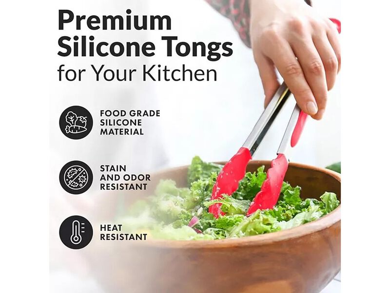 Zulay Kitchen Stainless Steel Kitchen Tongs with Silicone Tips - Set of 2