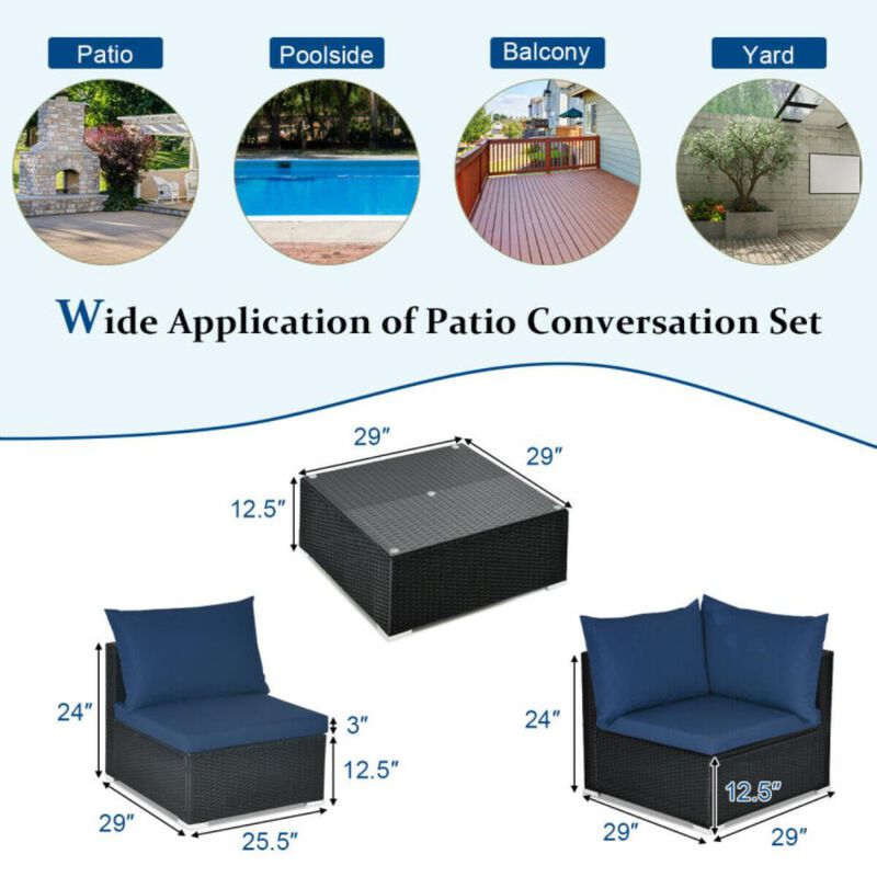 Hivvago 7 Pieces Sectional Wicker Furniture Sofa Set with Tempered Glass Top Coffee Table