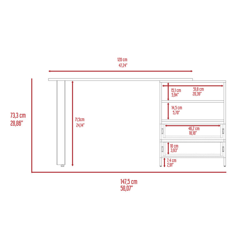 Kirsage 2-Drawer 2-Shelf Writing Desk Light Gray
