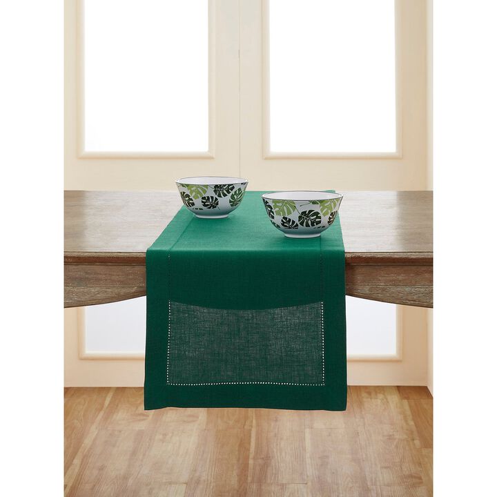 Solino Home 100% Pure Linen Table Runner | Classic Hemstitch for Thanksgiving, Christmas