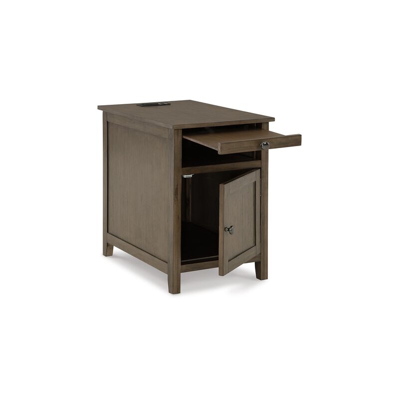 Gena Side End Table, Shelf and Pull Out Tray, Gray Brown Wood 24 Inch - Benzara