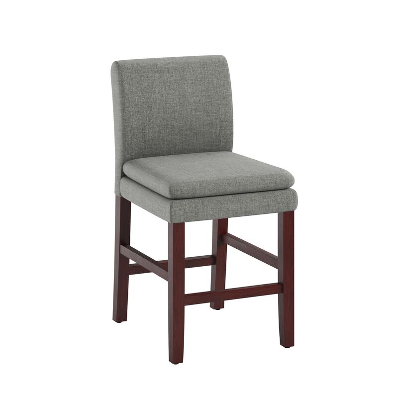 Clive Upholstered High Back Counter Stool with Dark Brown Legs, Gray