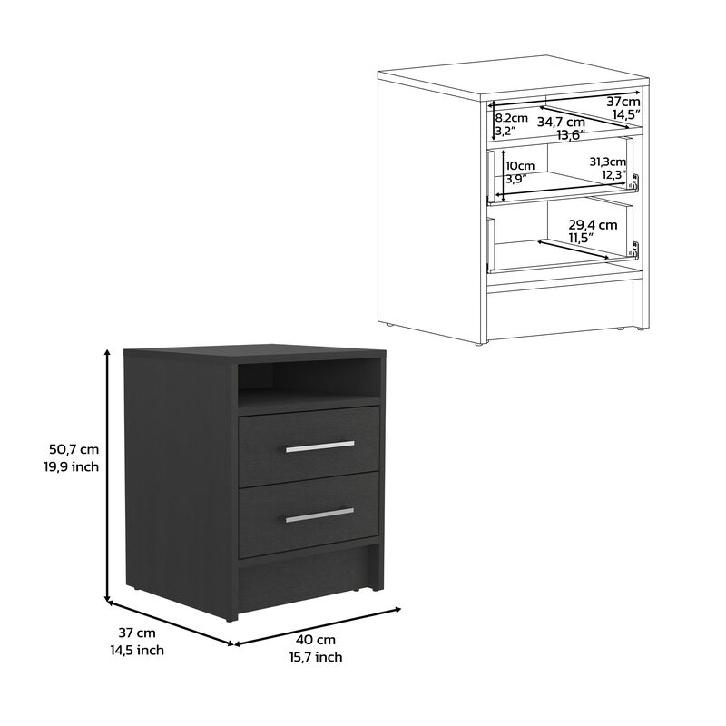 Leyva Nightstand 23.6" H, with 2 Drawers and 1 Shelf, Black