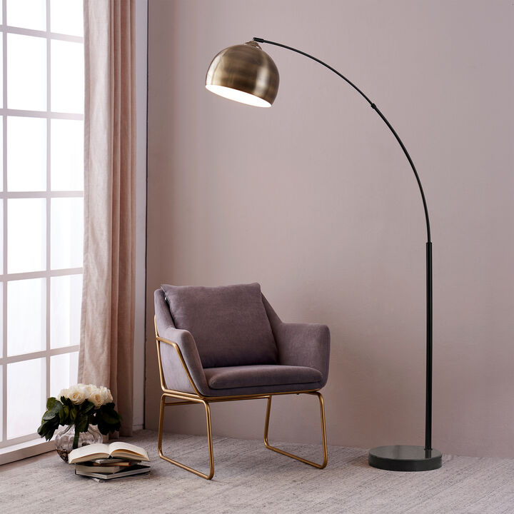 Teamson Home Arquer Arc 68.1" Metal Floor Lamp with Bell Shade, Antique Brass