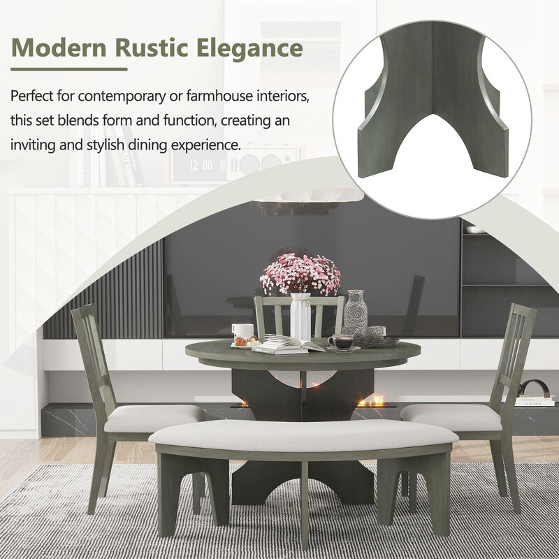Merax 5-piece Rustic Charm Round Table Dining Set
