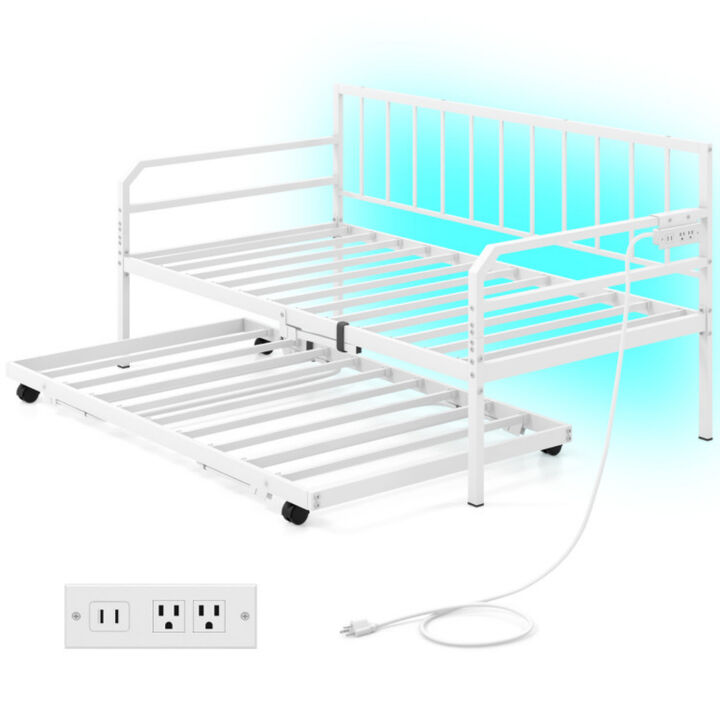 Adjustable Metal Twin Size Daybed with Charging Station and LED Light