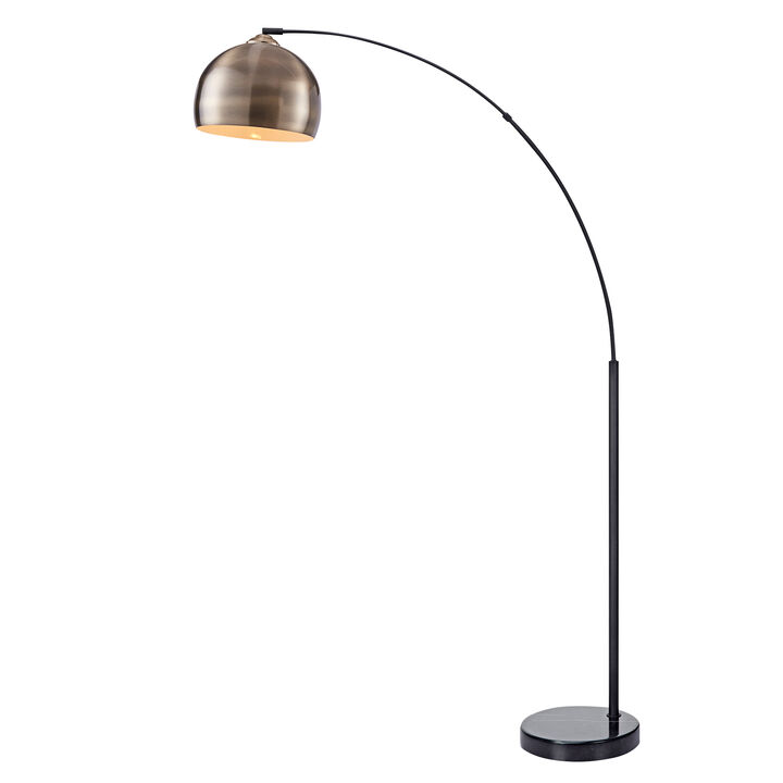 Teamson Home Arquer Arc 68.1" Metal Floor Lamp with Bell Shade, Antique Brass