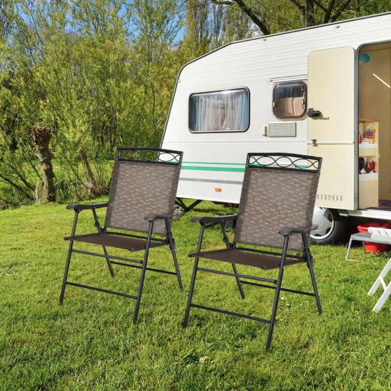 Hivvago Set of 2 Patio Folding Chairs Sling Portable Dining Chair Set with Armrest